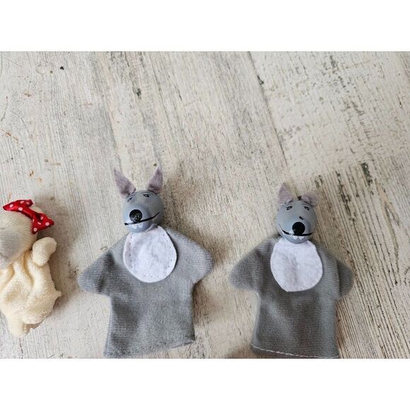 Wooden finger puppet Red Riding Hood bears grandma wolf mini vintage - Picture 2 of 7